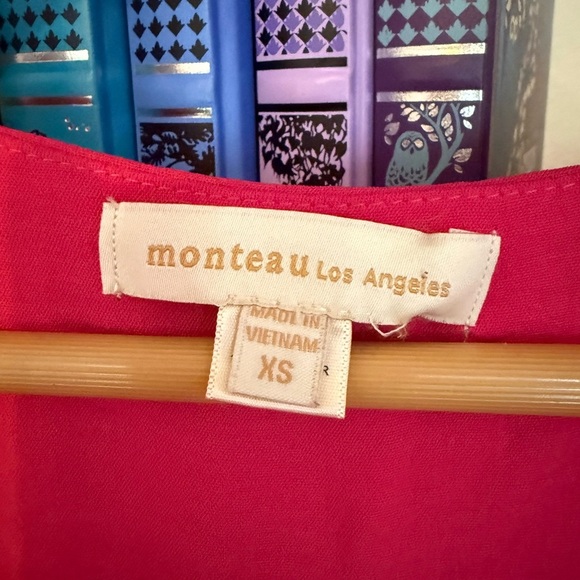 Monteau Fuchsia Bright Pink Tie Front Ruched Dress - Picture 3 of 6